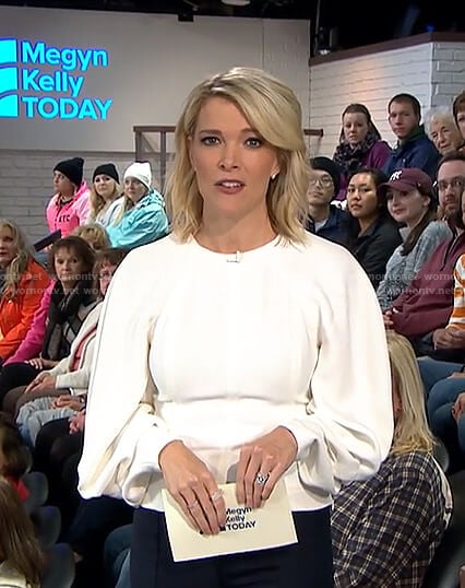 Megyn’s white draped sleeve top on Megyn Kelly Today