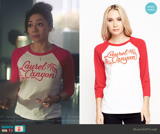 Laurel Canyon Unisex Baseball Tee by Midnight Rider worn by Ella Lopez (Aimee Garcia) on Lucifer