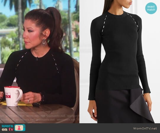 Embellished ribbed-knit sweater by Mugler worn by Julie Chen on The Talk