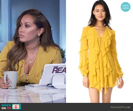 WornOnTV: Adrienne’s yellow ruffle long sleeve mini dress on The Real ...