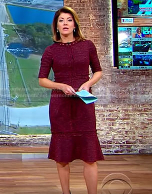 WornOnTV: Norah's red tweed dress on CBS This Morning