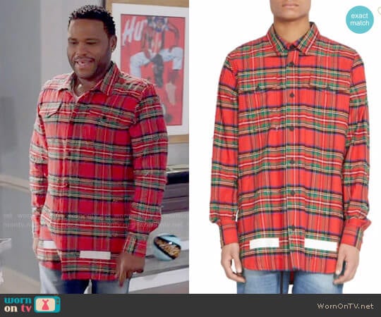 Off White Frayed Check Wool & Cotton Button-Down Shirt worn by Andre Johnson (Anthony Anderson) on Black-ish