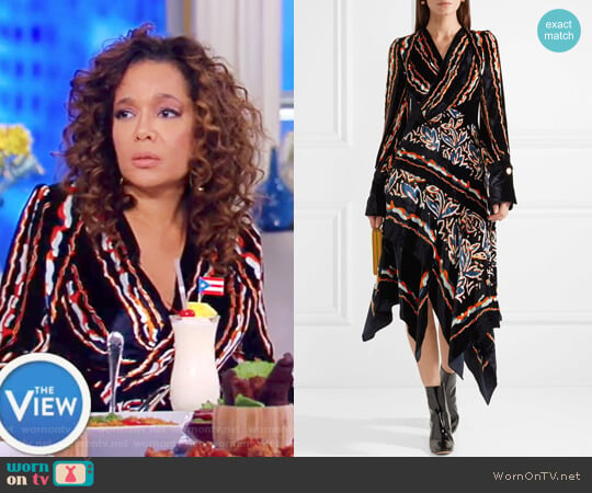 Wrap-effect printed velvet midi dress by Peter Pilotto worn by Sunny Hostin on The View