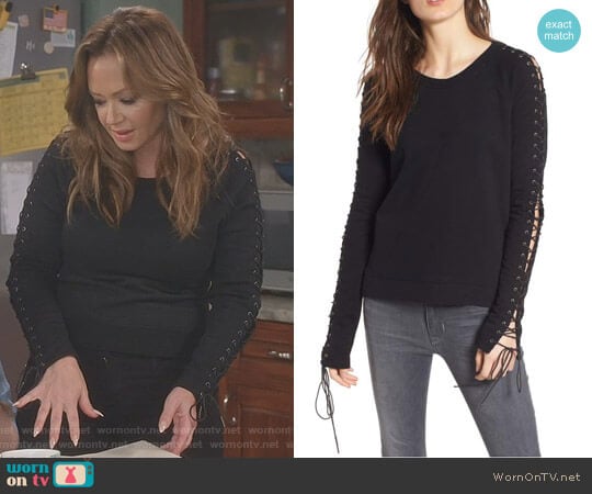 Lace-Up Sleeve Sweatshirt by Pam & Gela worn by Vanessa Cellucci (Leah Remini) on Kevin Can Wait