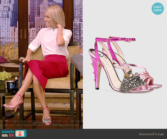 Metallic Leather Sandal by Gucci worn by Kelly Ripa on Live with Kelly and Mark