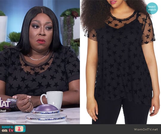 Star Print Mesh Overlay Top by Rebel Wilson X Angels worn by Loni Love on The Real