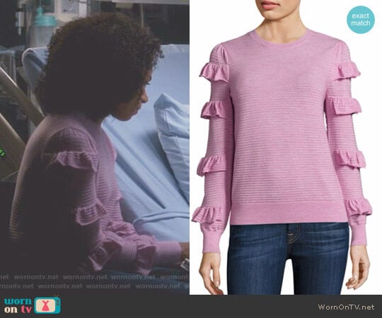 Ruffle Wool Sweater by Rebecca Taylor worn by Maggie Pierce (Kelly McCreary) on Greys Anatomy