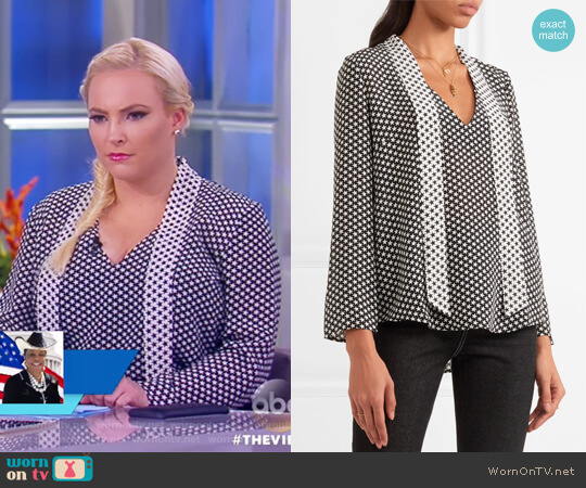 Pussy-bow Star-print Silk Crepe de Chine Blouse by Rixo London worn by Meghan McCain on The View