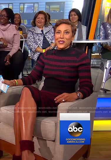 Robin’s red and black striped knit dress on Good Morning America