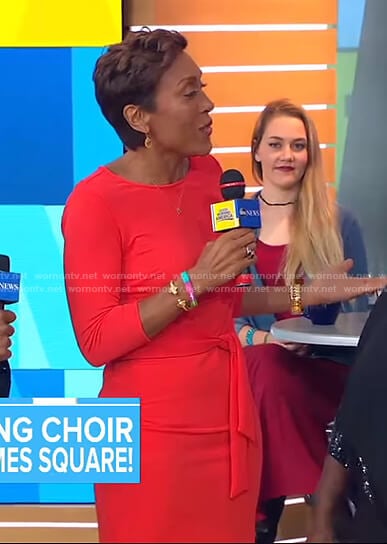 Robin’s red tie waist dress on Good Morning America