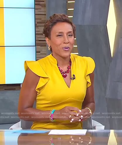 Robin’s yellow ruffled sleeve dress on Good Morning America