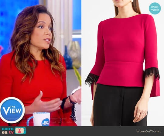 'Silsden' Fringed Wool-Crepe Top by Roland Mouret worn by Sunny Hostin on The View