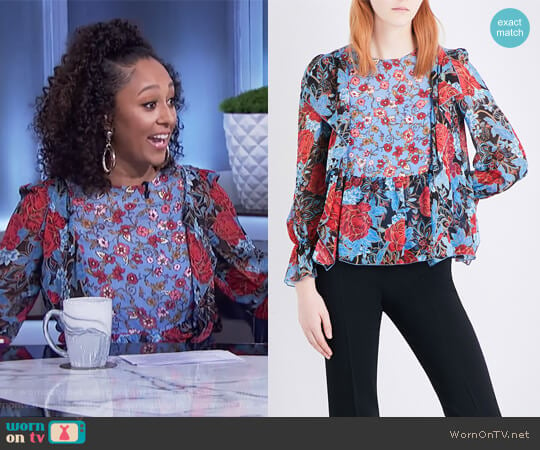 Floral-print silk crepe de chine blouse by See By Chloe worn by Tamera Mowry on The Real