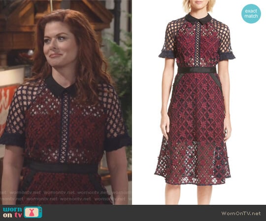 Floral Grid Midi Dress by Self Portrait worn by Grace Adler (Debra Messing) on Will and Grace