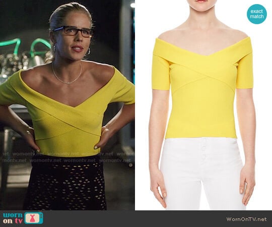 Sandro Galina Off-The-Shoulder Sweater worn by Felicity Smoak (Emily Bett Rickards) on Arrow