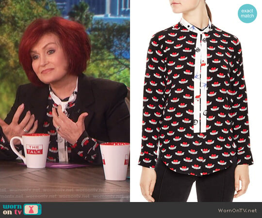 Maika Tattoo-Print Silk Shirt by Sandro worn by Sharon Osbourne on The Talk