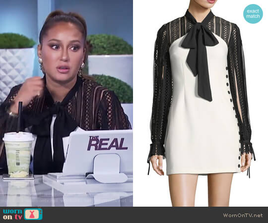 Two-Tone Long-Sleeve Crepe Mini Dress by Self Portrait worn by Adrienne Houghton on The Real