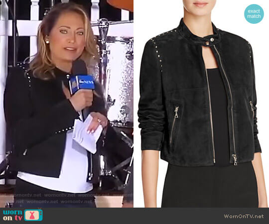 Studded Suede Moto Jacket by Theory worn by Ginger Zee on Good Morning America