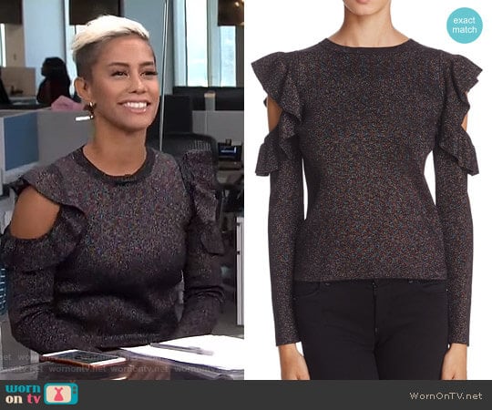 Metallic Cold-Shoulder Sweater by Sunset & Spring worn by Sibley Scoles on E! News