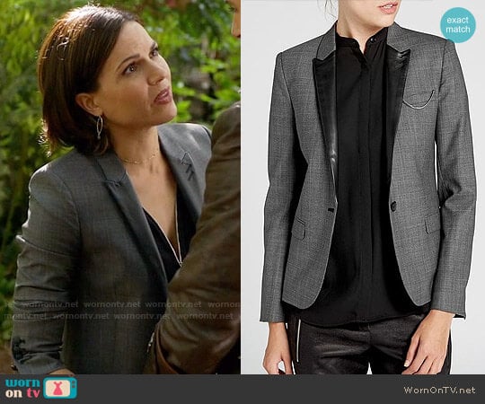 The Kooples Leather Trim Prince of Wales Plaid Jacket worn by Regina Mills (Lana Parrilla) on Once Upon A Time