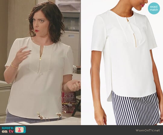 Side-Split Zip-Up Top by Trina Turk worn by Rebecca Bunch (Rachel Bloom) on Crazy Ex-Girlfriend