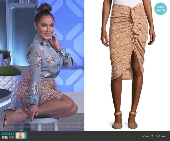 Hazel Side-Ruched Silk Ruffle Skirt by Veronica Beard worn by Adrienne Houghton on The Real