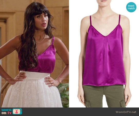 Vince Pleated Silk Camisole worn by Tahani Al-Jamil (Jameela Jamil) on The Good Place