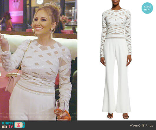 Long-Sleeve Embellished-Top Jumpsuit by Zuhair Murad worn by Stephanie Hollman on The Real Housewives of Dallas