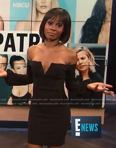 Zuri’s black off-shoulder mini dress on E! News