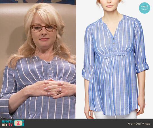 A Pea in the Pod Maternity Striped Denim Tunic worn by Bernadette Rostenkowski (Melissa Rauch) on The Big Bang Theory