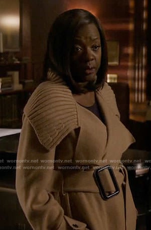 WornOnTV: Annalise’s camel ribbed collar coat on How to Get Away with ...