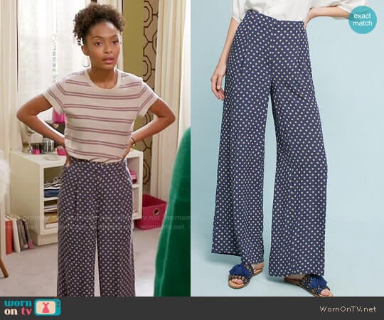 Anthropologie Solstice Print Wide Leg Pants worn by Zoey Johnson (Yara Shahidi) on Black-ish