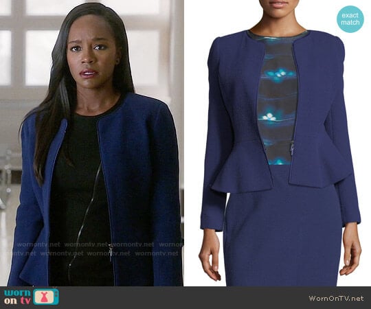 Armani Collezioni Crepe Zip-Front Peplum Jacket worn by Michaela Pratt (Aja Naomi King) on How to Get Away with Murder