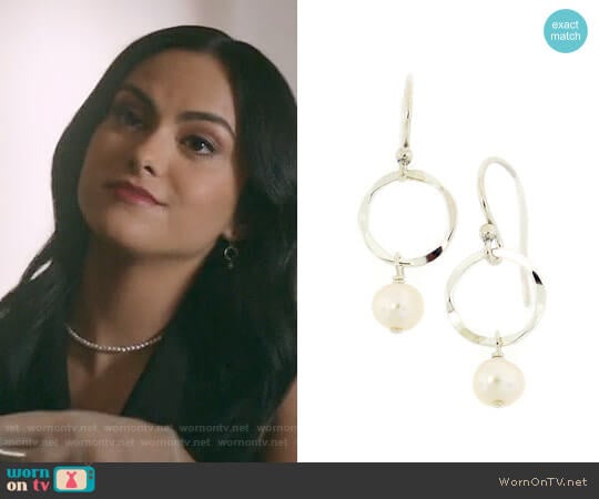 Arte Designs Small Hammered Pearl Earrings worn by Veronica Lodge (Camila Mendes) on Riverdale