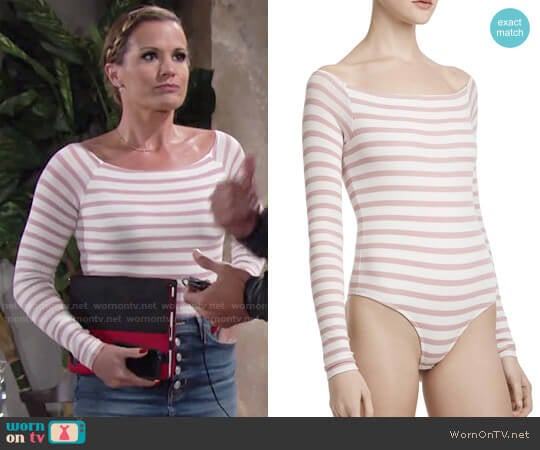 ATM Anthony Thomas Melillo Stripe Off-the-Shoulder Bodysuit worn by Chelsea Lawson (Melissa Claire Egan) on The Young and the Restless