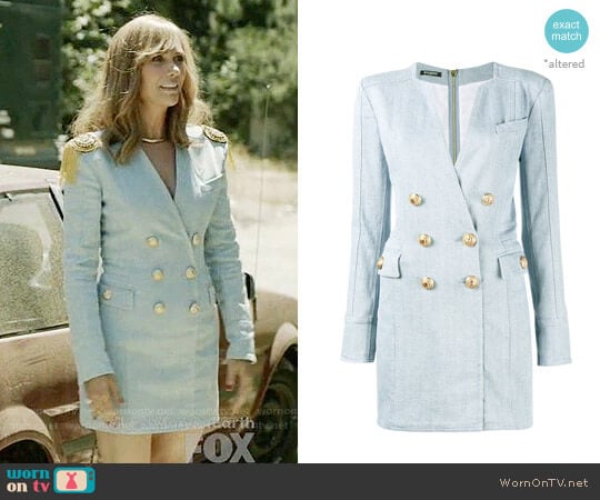 Balmain Double Breasted Denim Mini Dress worn by Pamela Brinton (Kristen Wiig) on Last Man On Earth