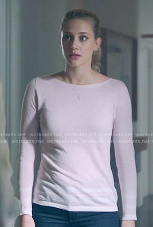 Betty's pink striped trim sweater on Riverdale