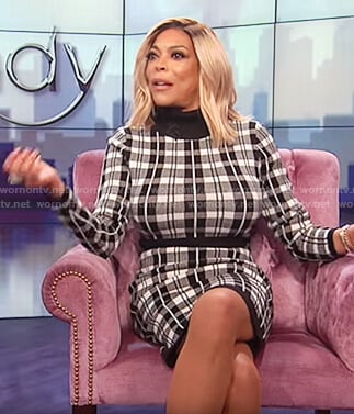 Wendy’s plaid long sleeve sweater dress on The Wendy Williams Show