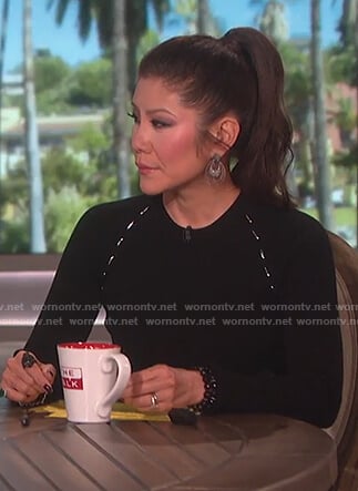 Julie’s black ribbed embellished top on The Talk