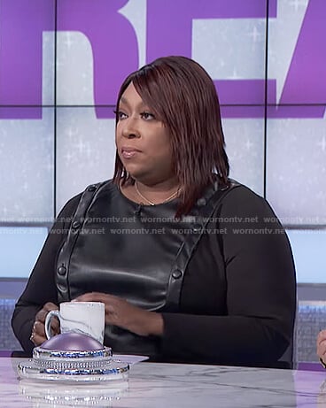 Loni’s black leather button front dress on The Real