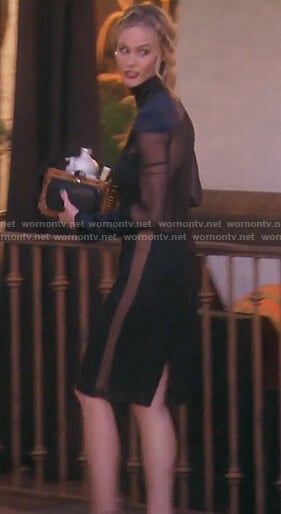 Meghan’s black mesh long sleeve inset dress on The Real Housewives of OC