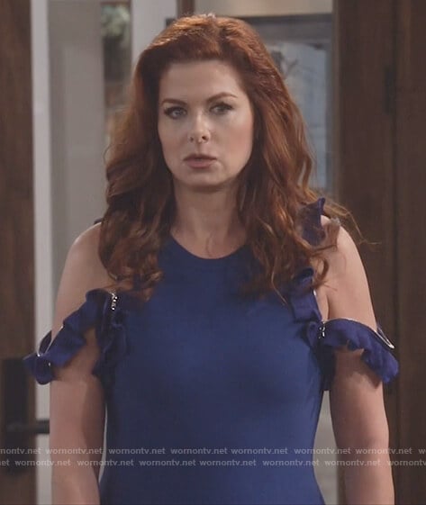 Grace’s blue ruffle trim zipper dress on Will and Grace