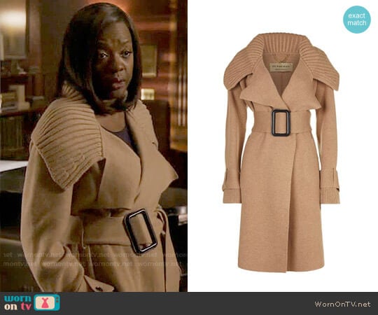 Burberry Leather-trimmed belted wool-blend cardigan worn by Annalise Keating (Viola Davis) on How to Get Away with Murder