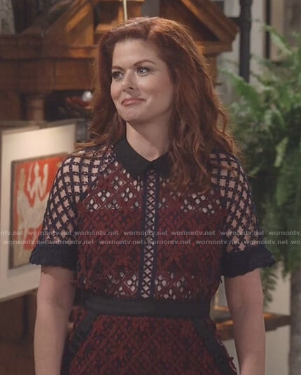 Wornontv Grace’s Burgundy And Black Lace Dress On Will And Grace