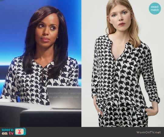 Carolina Herrera Houndstooth print silk blouse worn by Olivia Pope (Kerry Washington) on Scandal