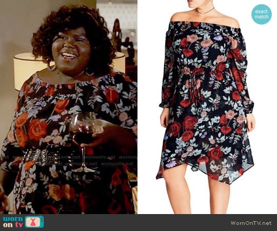 City Chic Dark Poppy Off the Shoulder Dress worn by Becky (Gabourey Sidibe) on Empire