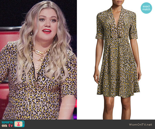 Derek Lam Leopard Print Short Sleeve Dress worn by Kelly Clarkson on The Voice