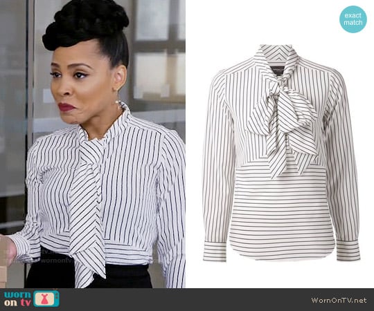 Derek Lam Striped Pussy Bow Blouse worn by Tegan Price (Amirah Vann) on How to Get Away with Murder