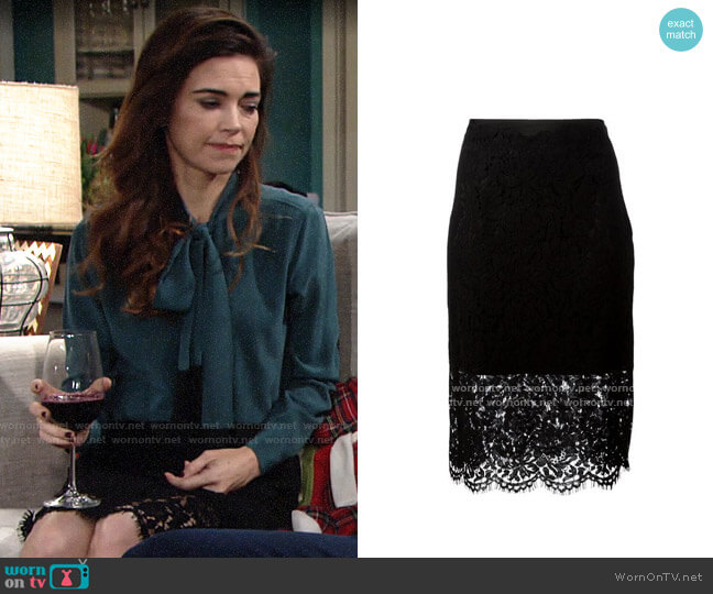 Diane von Furstenberg Lace Pencil Skirt worn by Victoria Newman (Amelia Heinle) on The Young and the Restless