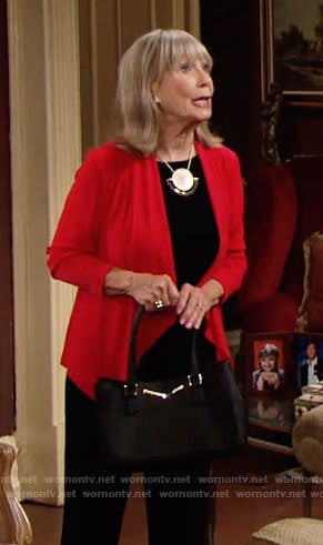 Dina's red cardigan and gold disc necklace on The Young and the Restless